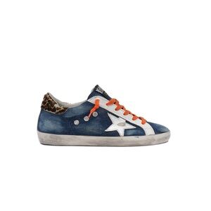 Golden Goose Blue Denim Sneakers with Leopard Details